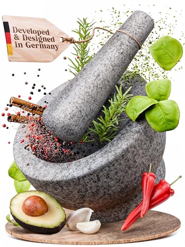ChefSofi Cup Capacity Mortar and Pestle Set Unpolished Heavy Granite for Enhanced Performance and Organic Appearance